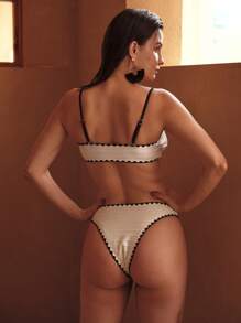 MOTF PREMIUM CONTRAST BINDING KNOT BIKINI SET FOR SUMMER BEACH VACATION - Black and White - View 2
