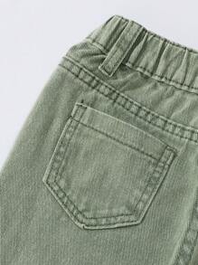 SHEIN Young Girl' Retro Street Style Distressed Ripped Multiple Pockets Washed Light Blue Straight-Leg Denim Cargo Pants - Green - View 6