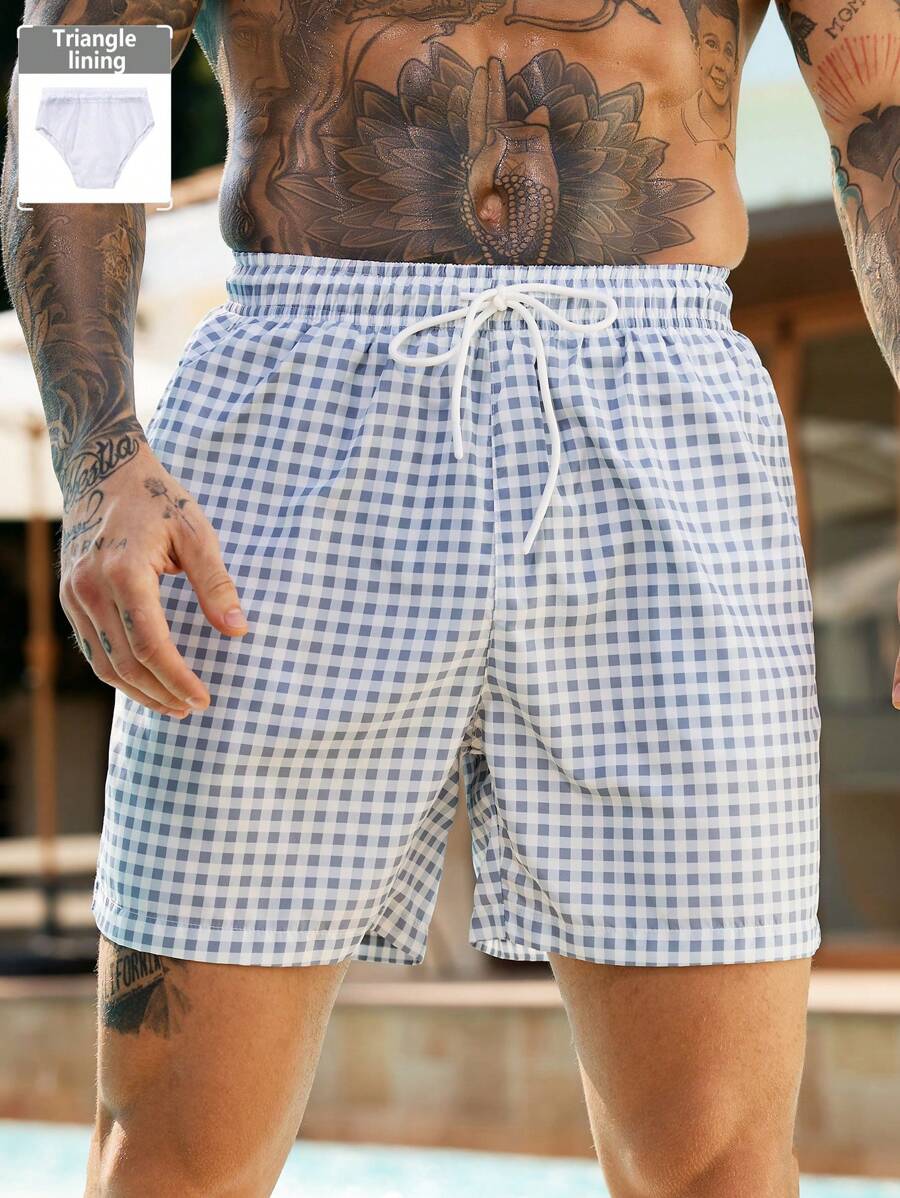 Surfspeed Pantalones cortos de playa casuales para hombres con cordones frontales y bolsillos, estilo de vacaciones - Gris Claro - Ver 1