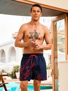 Surfspeed Men's Lobster Print Drawstring Waist Loose Beach Shorts - Blue - View 5