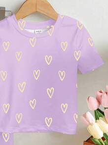 SHEIN Leap Crew 2pcs/Set Young Girl Casual Cartoon Pattern Short Sleeve T-Shirt And Leggings Pajama Set, Suitable For Spring/Summer - White - View 4