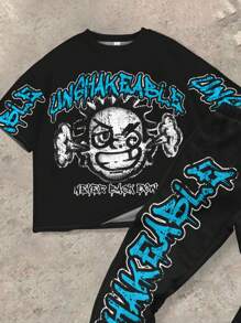 SHEIN Leap Crew 2pcs/Set Tween Boys' Collared T-Shirt & Flared Casual Outfit, Summer - Multicolor - View 4