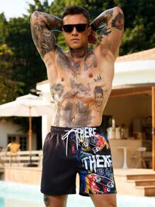 Surfspeed Men's Solid Color Block Front Tie Casual Beachwear Shorts - Black - View 7