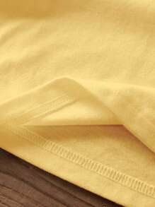 SHEIN EZwear 休闲宽松圆领伦敦英语图案短袖女式 T 恤，适合夏季 - 黃色 - 查看 3