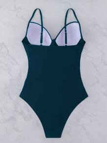 Women's Elegant Fashion Mesh Panel Strappy Ruched Back One-Piece Swimsuit For Beach Summer - Teal Blue - View 5