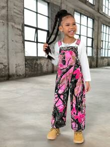 SHEIN Young Girls' Baby Pink Y2K Retro Tie-Dye Washed Denim Bib Pants,Cute Street Fashion Cover Up Overalls,Summer 2025 New Casual Versatile Daily Outing - Multicolor - View 4