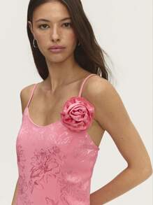 Nöista Bright Pink Mini Dress With Asymmetric Hem, Ruffle Detailing, And Halter Neck With Decorative Rosette. Adjustable Straps, Perfect For Easter, Bridal, Or Graduation. Pair With Sandals For A Fresh, Elegant Look.