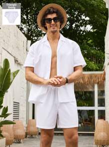 Manfinity VDAYZ 男士休闲沙滩装 - 短袖衬衫和短裤，简约时尚，适合日常穿着