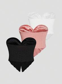 Sweetra Camiseta De Corte Corto Retorcida Sin Tirantes Para Mujer Con Dobladillo Dividido (varios Colores)