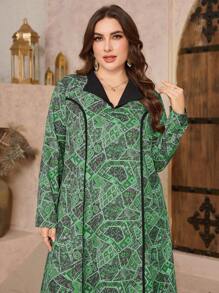 Al Najma Loose A-Line Collar Plus Size Arabian Dress, Fashionable - Green - View 4