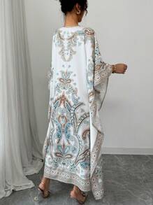 Rafferiza Elegante bata suelta con estampado digital de colocación, cuello redondo, mangas 3/4, para mujer en primavera y verano - Multicolor - Ver 2