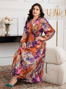 Modelyn Plus Size Long Sleeve Casual Dress, Simple And Fashionable, Suitable For Summer - Brown - View 4