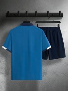 Manfinity Homme 男士撞色短袖休闲通勤 Polo 衫和短裤套装 - 彩色 - 查看 2