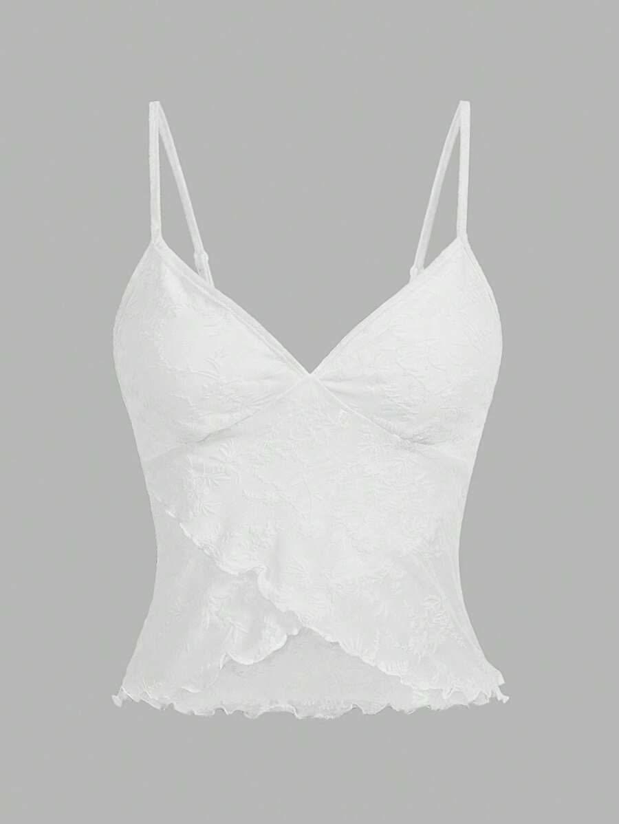 SHEIN ICON 女士短款花卉植绒吊带背心 - 白色 - 查看 1