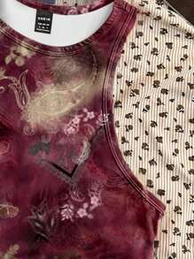 SHEIN EZwear 休闲简约复古波西米亚风图案圆领修身女式背心，适合夏季 - 白色 - 查看 5