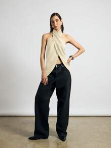 AiiRZ 优雅露背裹身式上衣背心，现代职业无袖夏季派对晚宴特殊场合精致设计 - 奶油色 - 查看 5