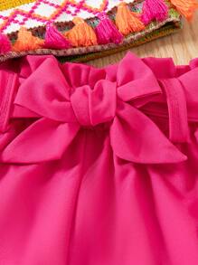 SHEIN 年轻女孩夏季新款仿羊毛吊带背心和流苏下摆宽松短裤配腰带套装，休闲复古