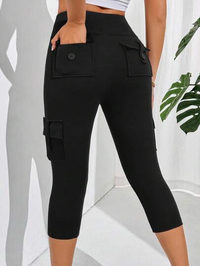 SHEIN Essnce Plus Size Women's Sweatpants, Casual Leggings, Yoga Pants, Cargo Pocket Pants, Black Cycling Pants,Joggers Women Capris For Women,Summer Outfits For Women