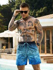 Surfspeed 男士休闲沙滩短裤，简约日常穿着，夏威夷风 - 藍色 - 查看 7