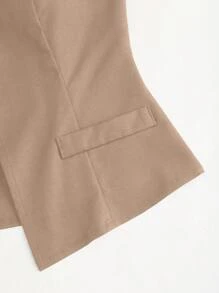 Sweetra 1 Set Black Buttoned Decorated Vest & Pleated Wide Leg Pants Outfit - Camel - View 4