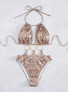 Swim SXY 全新欧美女式蛇皮纹特殊材质环肩带性感连体泳衣 - 彩色 - 查看 4