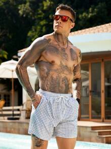 Surfspeed Pantalones cortos de playa casuales para hombres con cordones frontales y bolsillos, estilo de vacaciones - Gris Claro - Ver 5