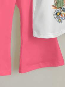 SHEIN Baby Girl Casual Dreamland Stay Wild Beach, Sun & Text Graphic Print Short Sleeve Tee & Pants Set, Suitable For Spring/Summer - Multicolor - View 6