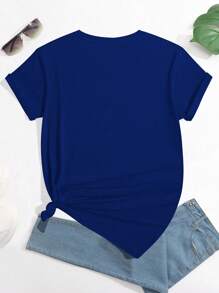 INAWLY T-shirt bleu à col rond avec slogan imprimé en forme d'épi de blé, mode de rue