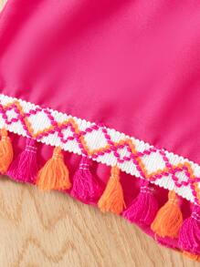 SHEIN 年轻女孩夏季新款仿羊毛吊带背心和流苏下摆宽松短裤配腰带套装，休闲复古