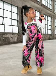 SHEIN Young Girls' Baby Pink Y2K Retro Tie-Dye Washed Denim Bib Pants,Cute Street Fashion Cover Up Overalls,Summer 2025 New Casual Versatile Daily Outing - Multicolor - View 6