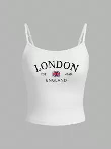 SHEIN EZwear 女士伦敦口号和英国国旗印花图案性感贴身吊带背心