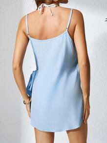 Women's Blue Strappy Criss-Cross Front Casual Dress, Spring/Summer - Blue - View 2