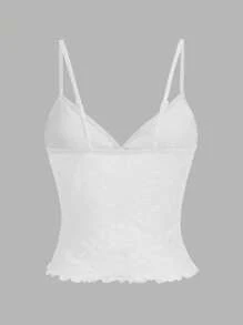 SHEIN ICON 女士短款花卉植绒吊带背心 - 白色 - 查看 2