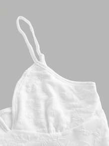 SHEIN ICON 女士短款花卉植绒吊带背心 - 白色 - 查看 4