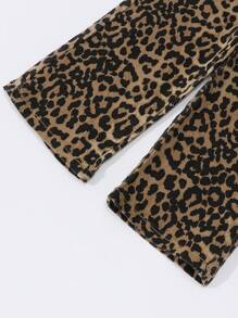 SHEIN Young Girl' Adjustable Waist Vintage Street Style Loose Casual Baggy Leopard Print Jeans - Coffee Brown - View 5