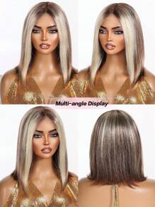 13*4*1 部分蕾丝真人发波波头假发女士假发 150 密度 8 英寸透明蕾丝棕色混合金色直发 - S10/613 - 查看 3