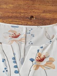 Linhara Plus Size Women Floral Print V-Neck Batwing Sleeve Blouse - Multicolor - View 4