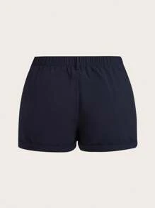 SHEIN EZwear 大码女式纯色休闲百搭时尚短裤 - 藏蓝色 - 查看 2