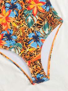 Swim DD+ DD+ 女士夏季海滩动物与花卉印花带衬垫露背肩带连体泳衣 - 彩色 - 查看 6