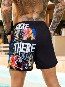 Surfspeed Men's Solid Color Block Front Tie Casual Beachwear Shorts - Black - View 2
