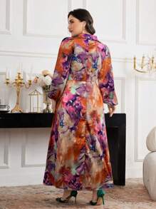 Modelyn Plus Size Long Sleeve Casual Dress, Simple And Fashionable, Suitable For Summer - Brown - View 5
