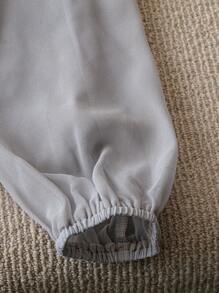 SHEIN Clasi Floral Embroidered Stand Collar Button Up Elegant Long Sleeve Blouse Women Shirt Fall Cloth For Women - Grey - View 6