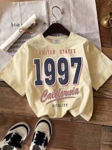 SHEIN Leap Crew 1 件青少年男孩休闲简约短袖 T 恤，适合夏季