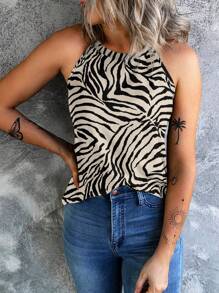 INAWLY Solva 女士斑马纹宽松圆领吊带背心 - 彩色 - 查看 3