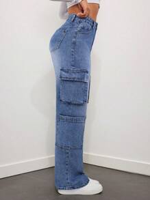 SHEIN ICON Women's Loose Casual Versatile Multi-Pocket Straight-Leg Jeans - Dark Wash - View 4