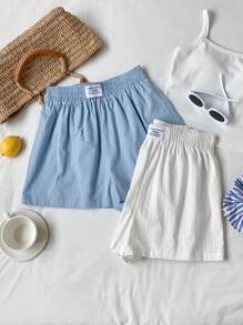 Comfortcana 2pcs Women's Woven Loose Wide Leg Shorts, Minimalist Fashion For Summer - Multicolor - View 3