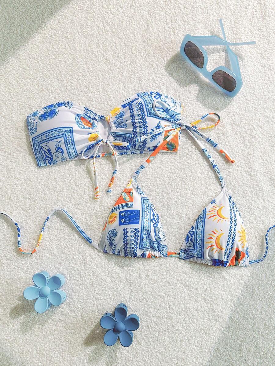 Swim Mod Áo bikini hở cổ in hình mặt trăng đi biển mùa hè cho nữ - Nhiều màu - Xem 1