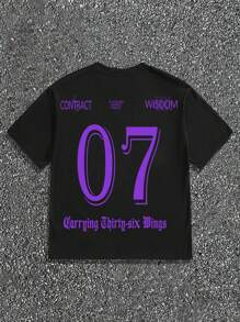 GENIUS ODE Men Angel Letter Print Round Neck Short Sleeve Casual T-Shirt