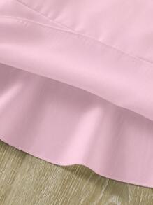 Young Girl's Solid Color Asymmetric Hem Blouse, 3D Ruffle Hem, Spring/Summer - Pink - View 4