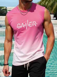 Manfinity Dauomo Men's Letter Print Ombre Casual Round Neck Tank Top - Multicolor - View 3